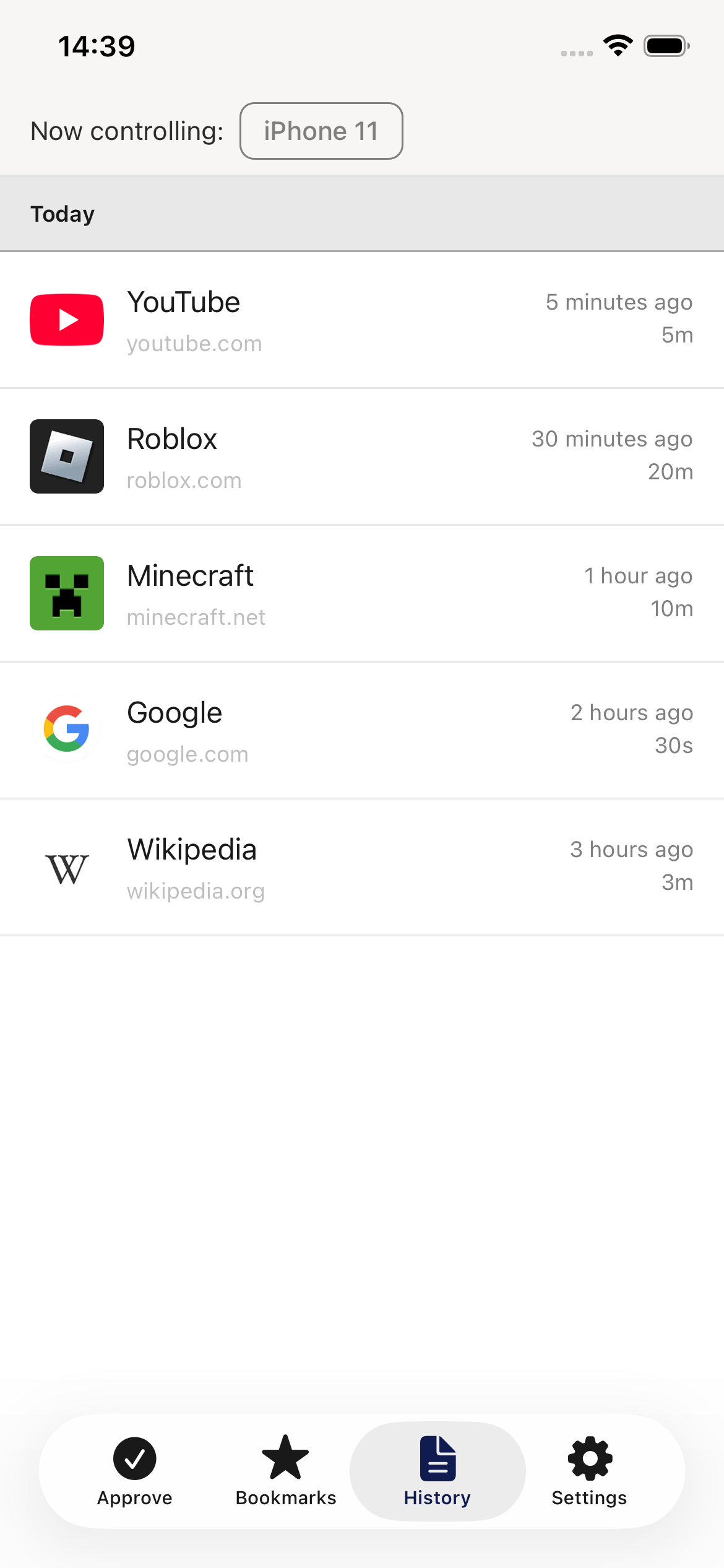 History Screen